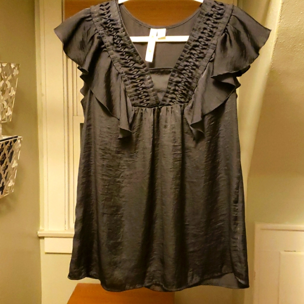 Black flutter-sleeve top